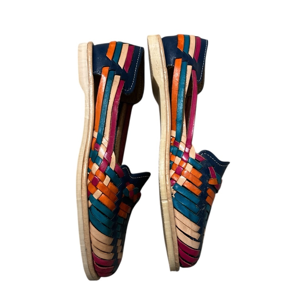 Multicolor Woven Leather Huarache Flats - Guillen Atisan Made in Mexico 9-9.5 - Picture 5 of 9